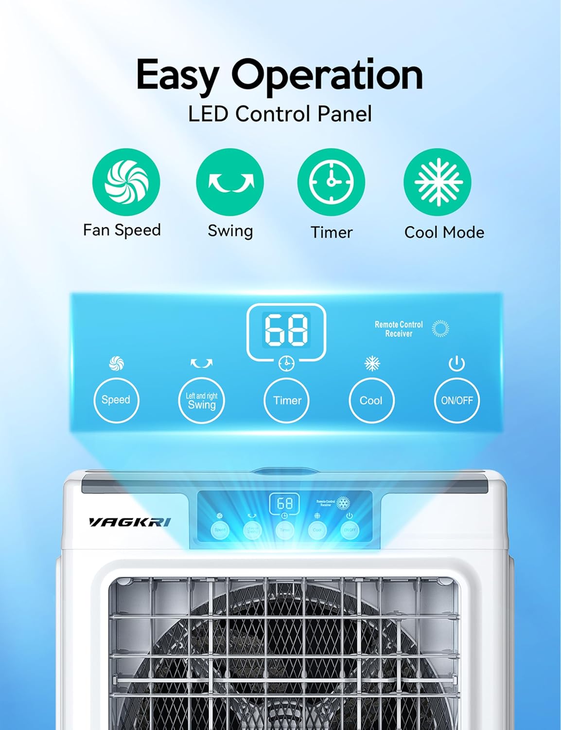 Evaporative Cooler, Air Cooler, 120°Oscillation Swamp Cooler with Remote Control, 24H Timer, 3 Wind Speeds for Outdoor Indoor Use,8 Gallon