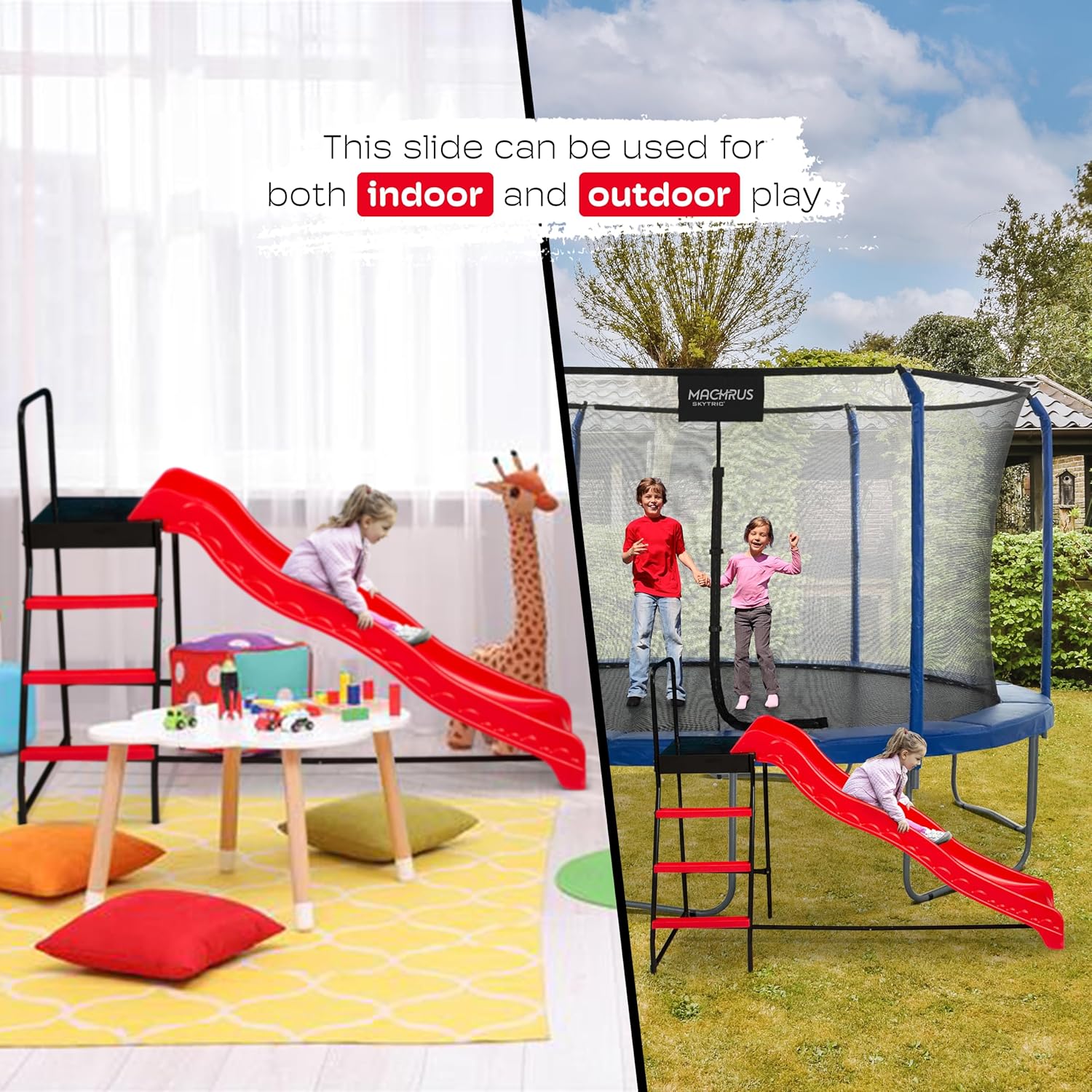 Trampoline Step N Slide | Fun Indoor & Outdoor Ladder and Wave Slide Set – Perfect for Round or Rectangle Trampolines with or Without Net