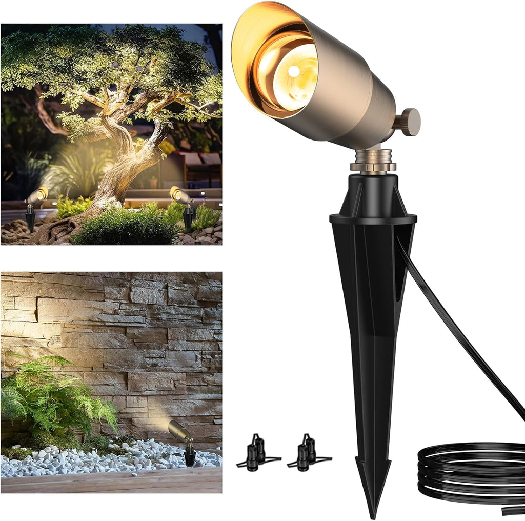 Solid Brass Outdoor Uplights & Accent Light Fixtures, Heavy Duty 12V Low Voltage LED Landscape Lighting Bronze, Wired Spotlights for Garden,Lawn,Patio and Yard Without LED Bulb (12 Pack)