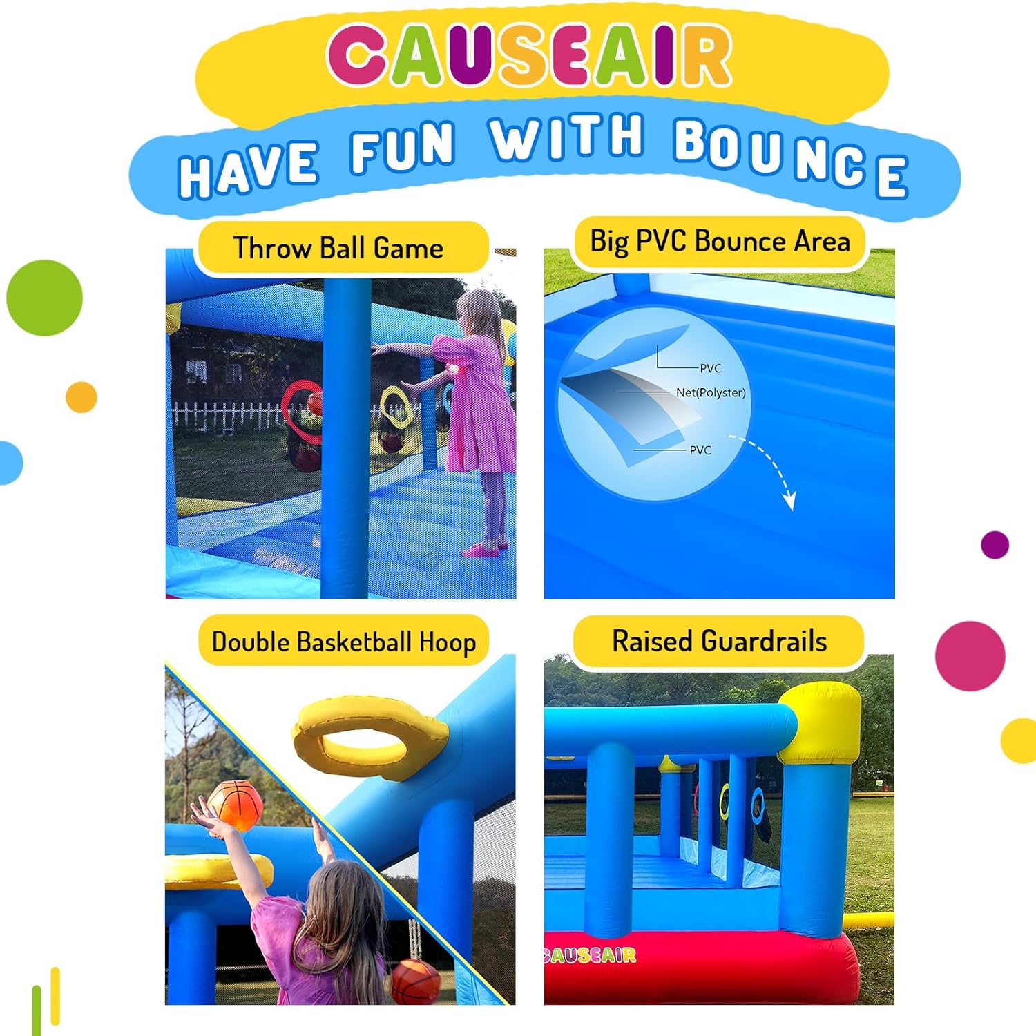 Big Inflatable Bounce House for Party Fun,15ft x 14.8ft,Double Basketball Hoop,Throw Ball Game,Reinforced PVC Bounce Floor,Jumping Bouncy Castle Holds 6 Kids