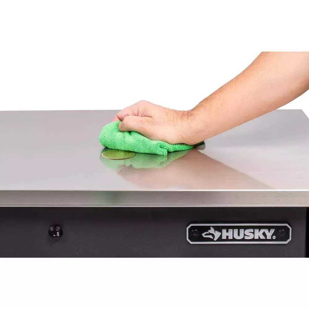 Husky 63 in. W x 23 in. D Heavy Duty 11-Drawer Mobile Workbench Cabinet with Flip-Top Stainless Steel Top in Matte Black