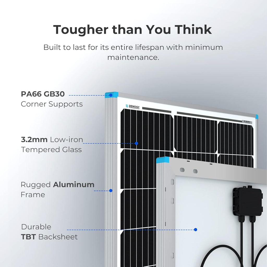 Solar Panel 100 Watt 12 Volt, High-Efficiency Monocrystalline PV Module Power Charger for RV Marine Rooftop Farm Battery and Other Off-Grid Applications, RNG-100D-SS, Single 100W