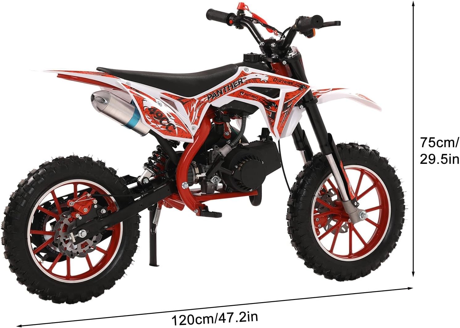 49cc Kids Dirt Bike, Gas Powered 2-Stroke Mini Motocross Motorcycle, Off-Road Dirtbike for Kids 8-14 with Front/Rear Disc Brakes, Shock Absorption, Soft Seat Cushion