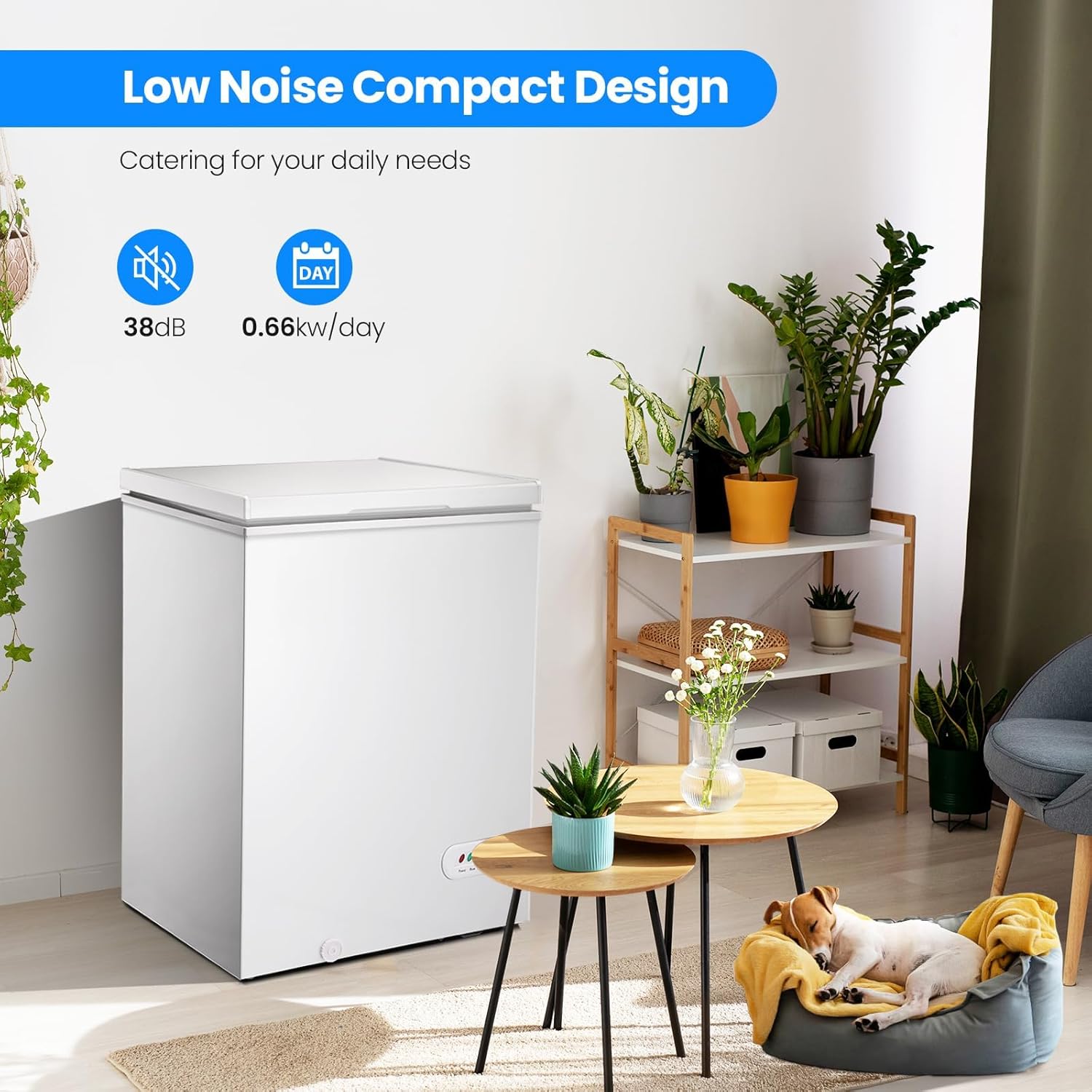 3.5 Cubic Feet Chest Freezer with 2 Removable Baskets Free Standing Top Open Door Compact Freezer with Adjustable Temperature for Home/Kitchen/Office/Bar (3.5 Cubic Feet, White)